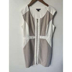 Covington Women Beige Career Formal Short Sleeve Sheath Stretch Dress Size 14